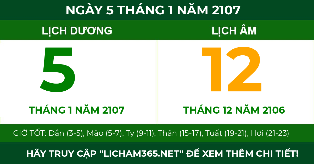 lịch âm ngày 5 tháng 1 năm 2107