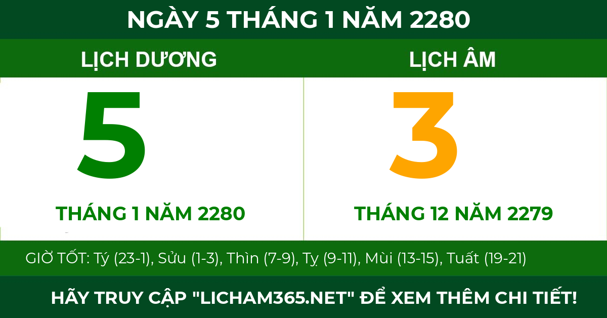 lịch âm ngày 5 tháng 1 năm 2280