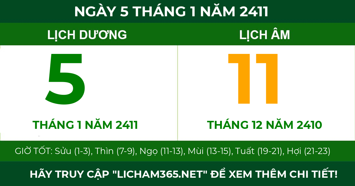 lịch âm ngày 5 tháng 1 năm 2411