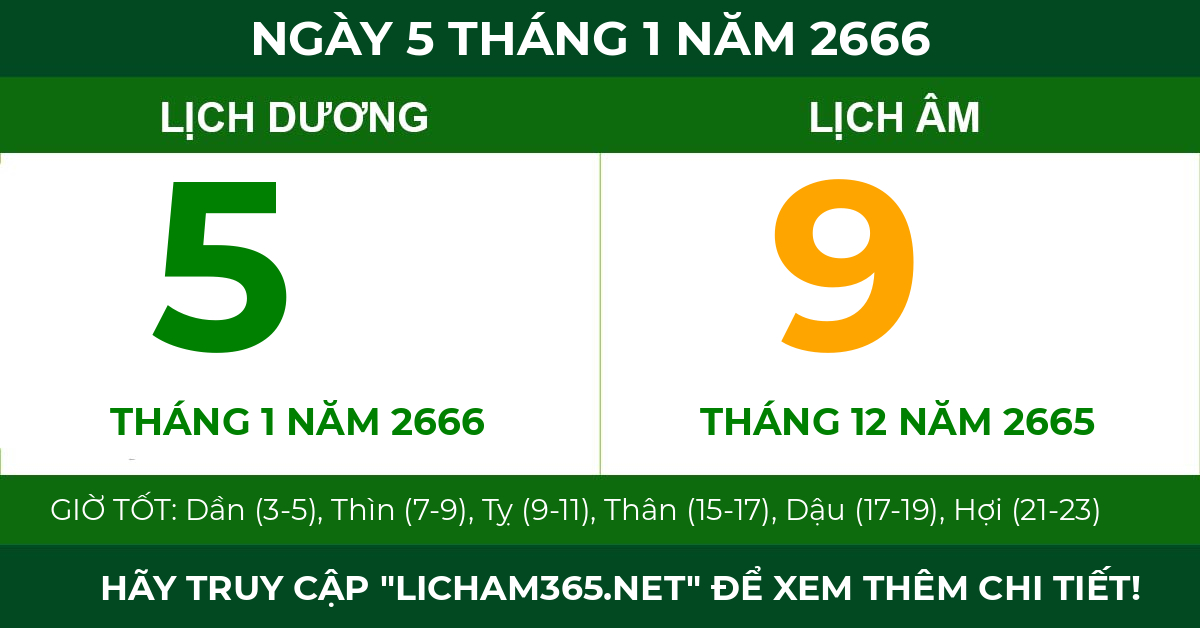 lịch âm ngày 5 tháng 1 năm 2666