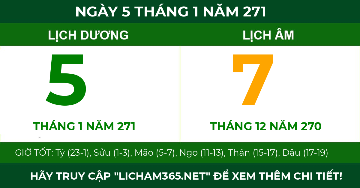 lịch âm ngày 5 tháng 1 năm 271