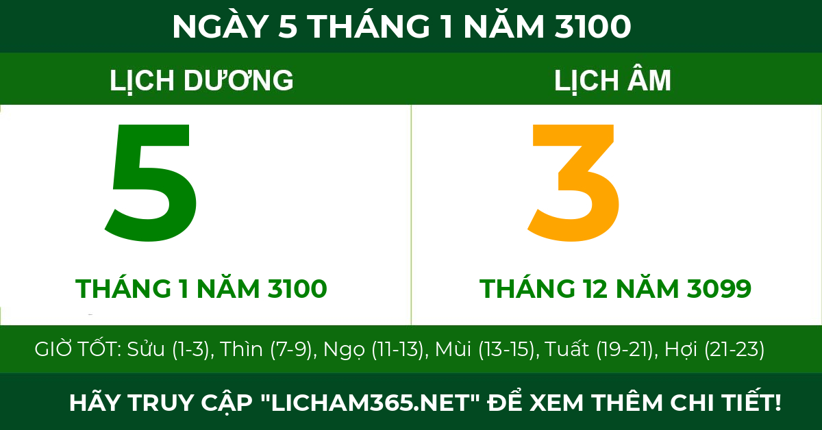 lịch âm ngày 5 tháng 1 năm 3100