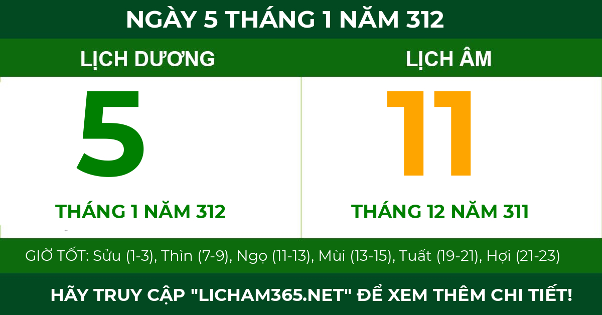 lịch âm ngày 5 tháng 1 năm 312