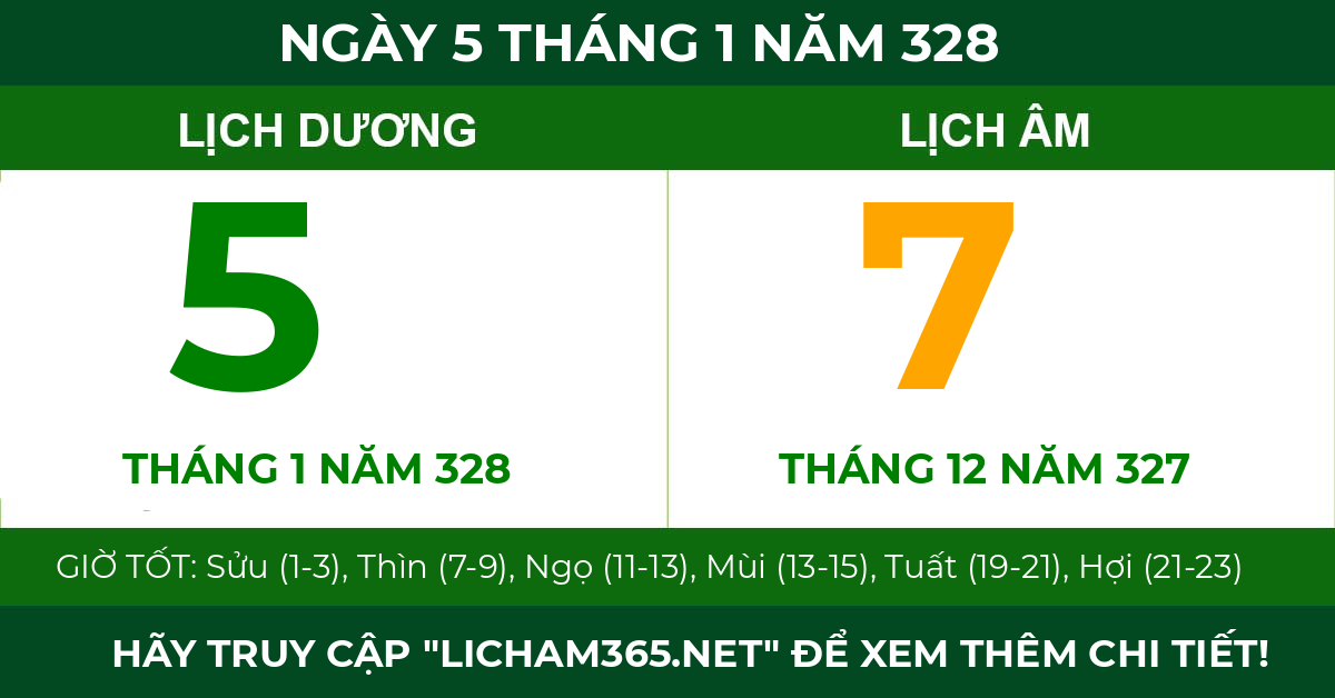 lịch âm ngày 5 tháng 1 năm 328