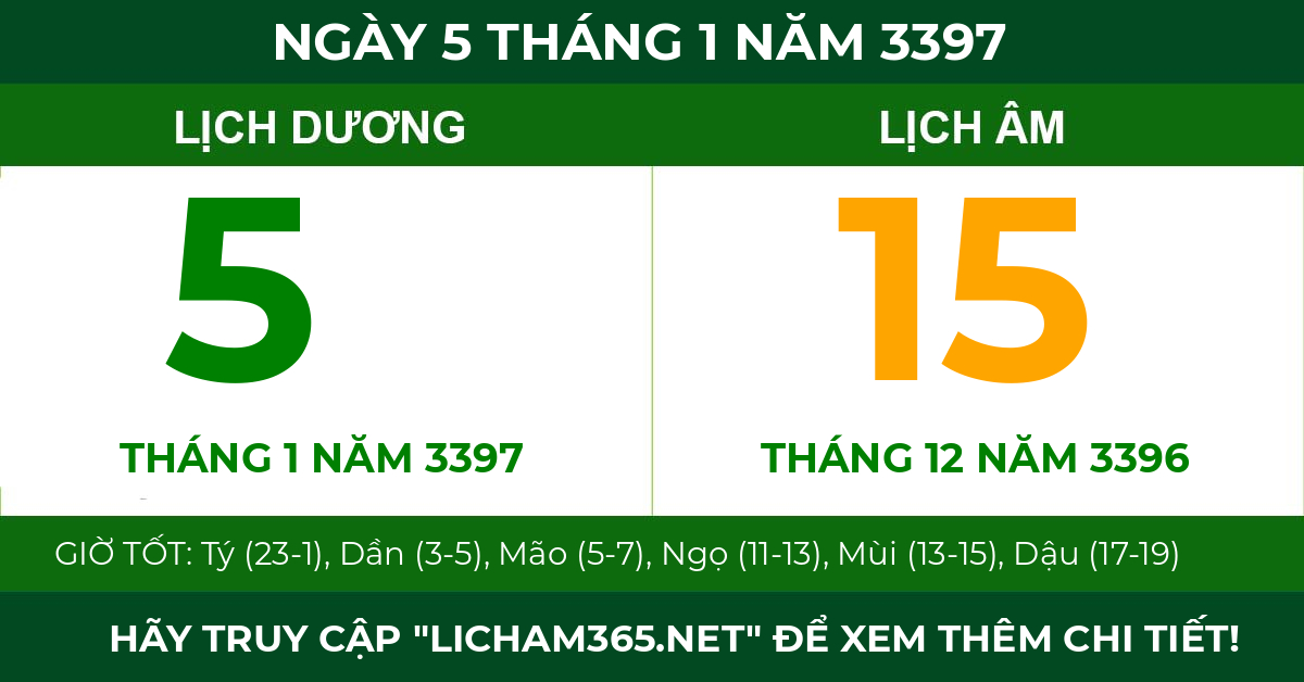 lịch âm ngày 5 tháng 1 năm 3397