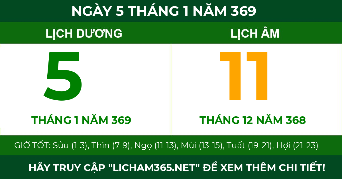 lịch âm ngày 5 tháng 1 năm 369