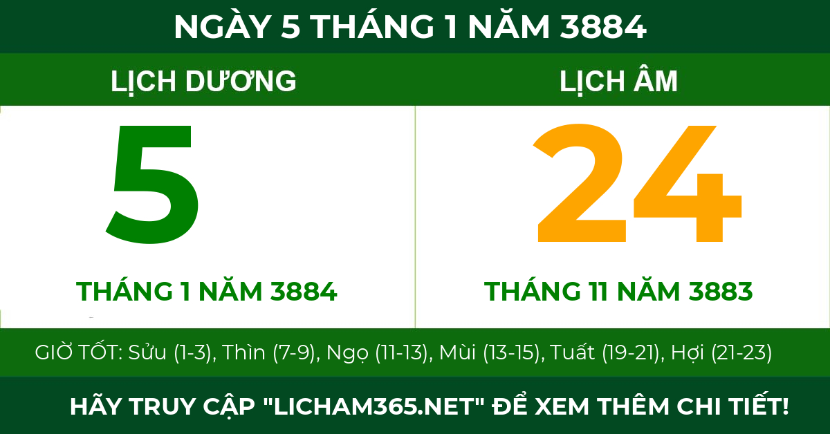 lịch âm ngày 5 tháng 1 năm 3884