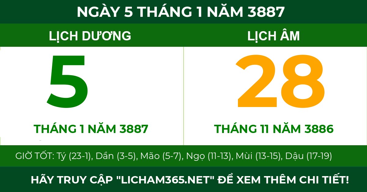 lịch âm ngày 5 tháng 1 năm 3887