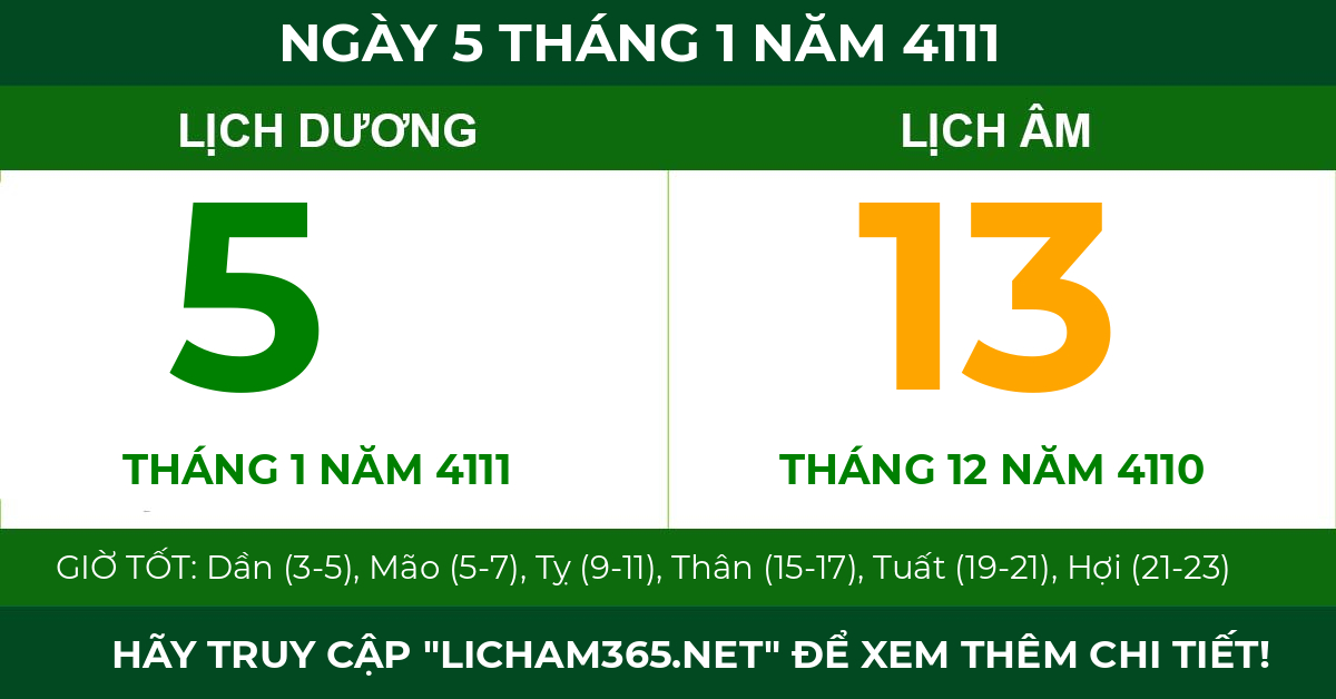 lịch âm ngày 5 tháng 1 năm 4111