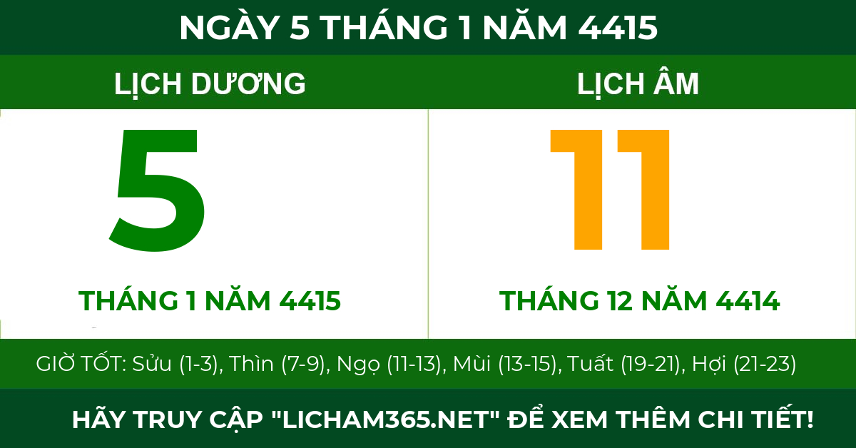 lịch âm ngày 5 tháng 1 năm 4415