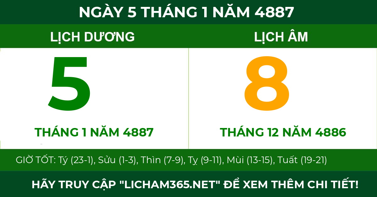 lịch âm ngày 5 tháng 1 năm 4887