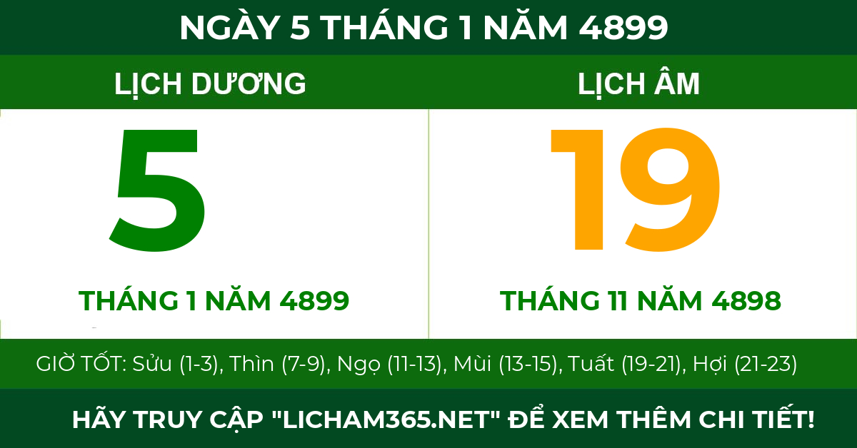 lịch âm ngày 5 tháng 1 năm 4899