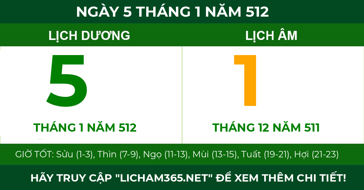 lịch âm ngày 5 tháng 1 năm 512