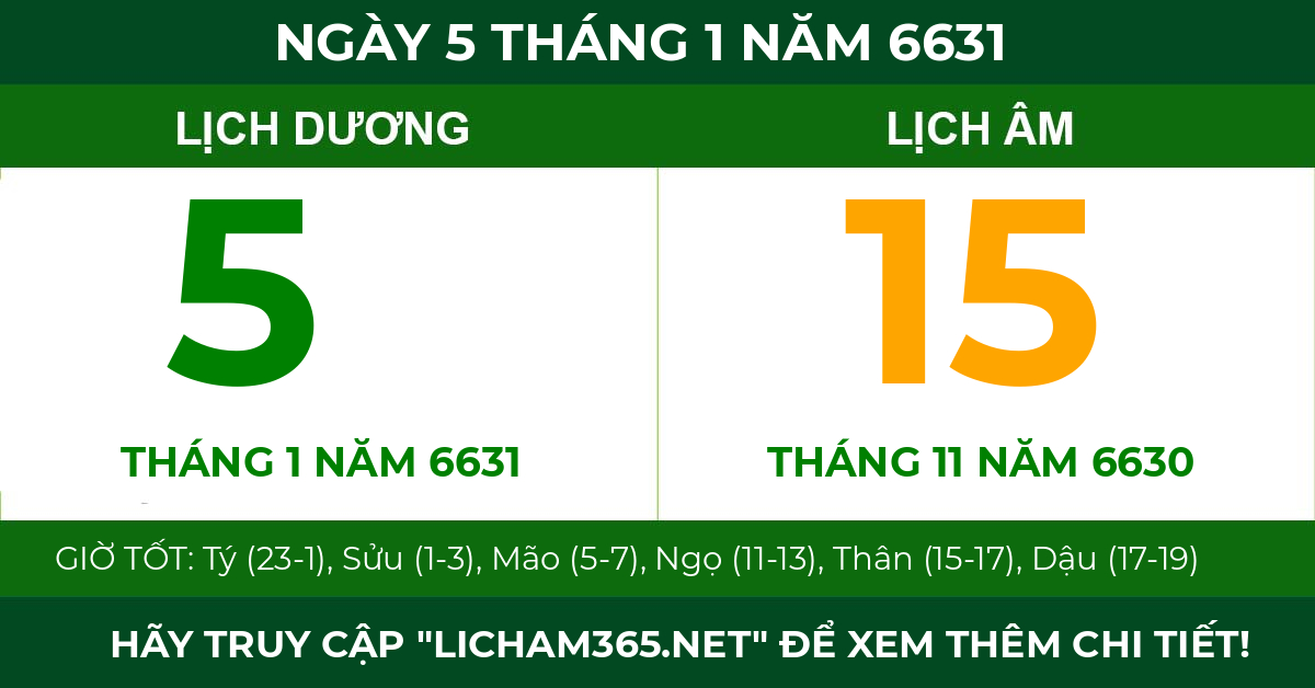 lịch âm ngày 5 tháng 1 năm 6631