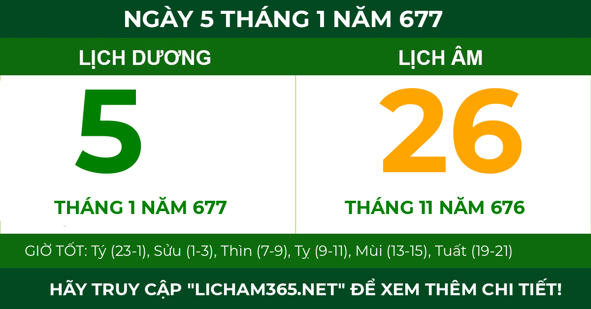 lịch âm ngày 5 tháng 1 năm 677