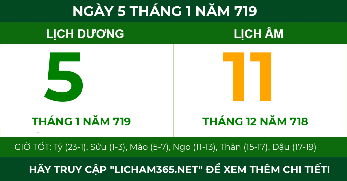 lịch âm ngày 5 tháng 1 năm 719