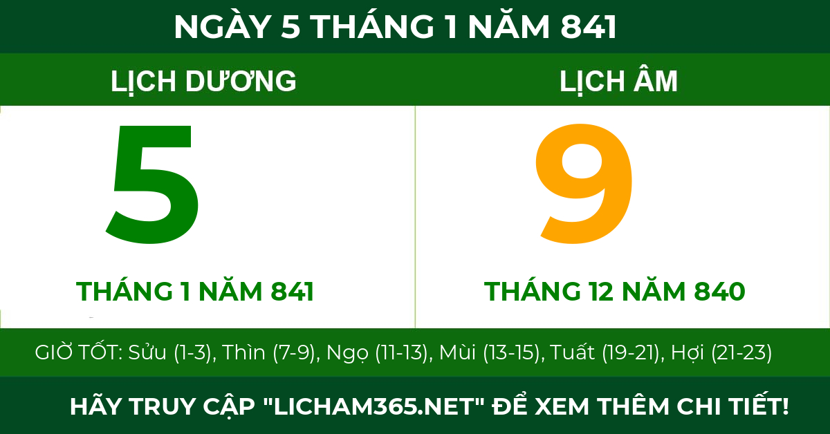 lịch âm ngày 5 tháng 1 năm 841