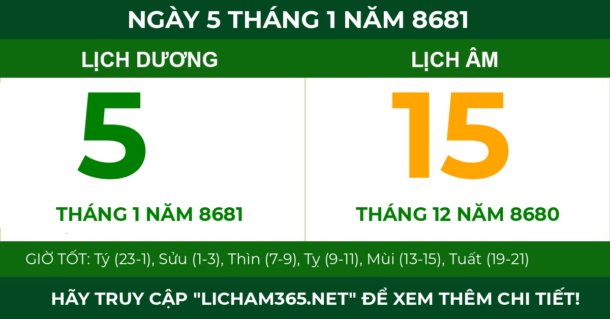 lịch âm ngày 5 tháng 1 năm 8681
