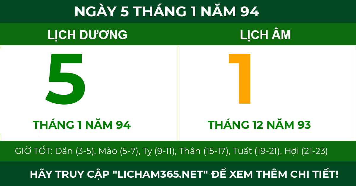 lịch âm ngày 5 tháng 1 năm 94