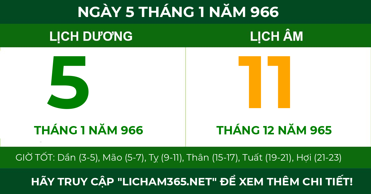 lịch âm ngày 5 tháng 1 năm 966