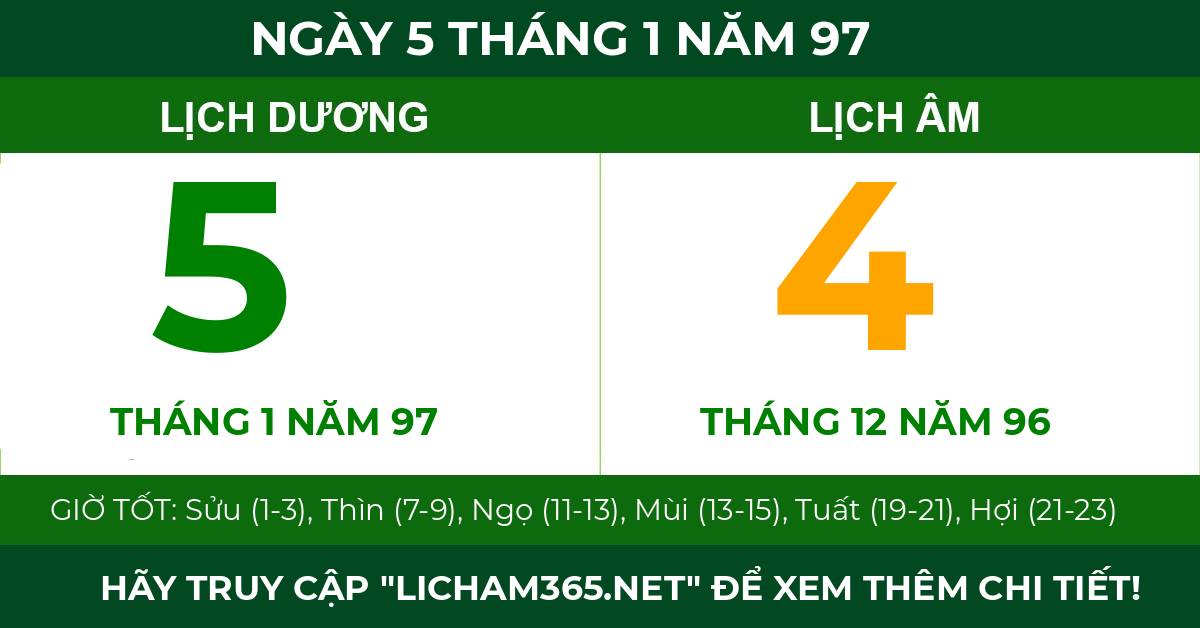 lịch âm ngày 5 tháng 1 năm 97