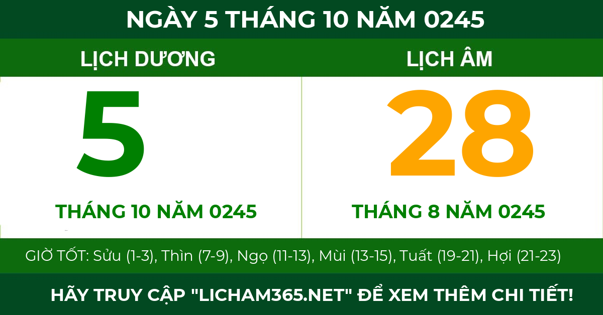 lịch âm ngày 5 tháng 10 năm 0245
