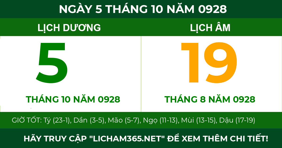 lịch âm ngày 5 tháng 10 năm 0928