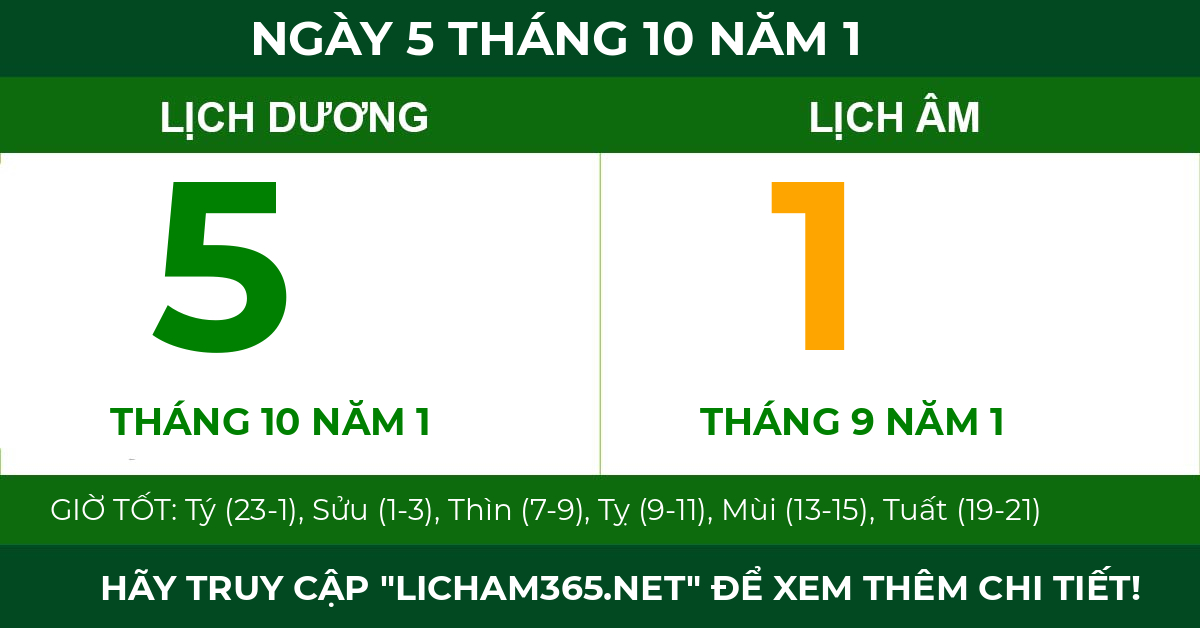 lịch âm ngày 5 tháng 10 năm 1