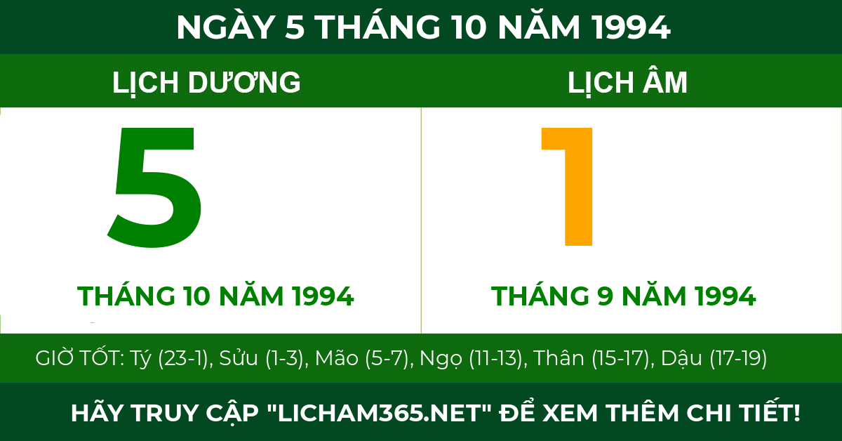 lịch âm ngày 5 tháng 10 năm 1994
