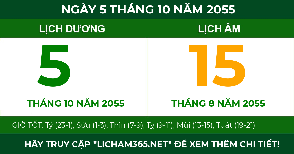 lịch âm ngày 5 tháng 10 năm 2055