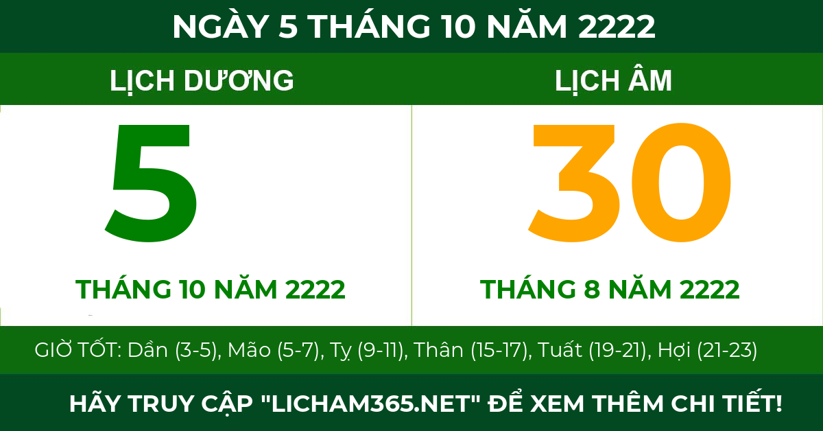 lịch âm ngày 5 tháng 10 năm 2222