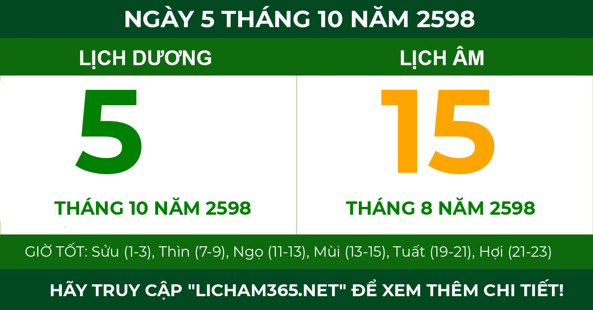 lịch âm ngày 5 tháng 10 năm 2598