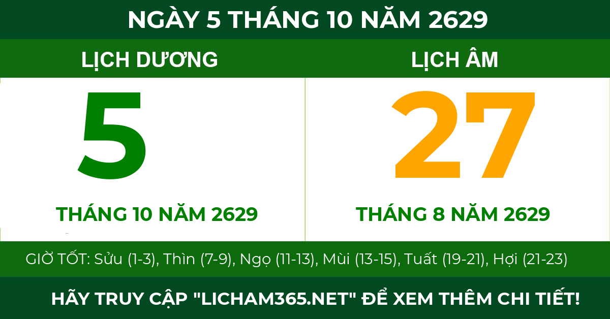 lịch âm ngày 5 tháng 10 năm 2629