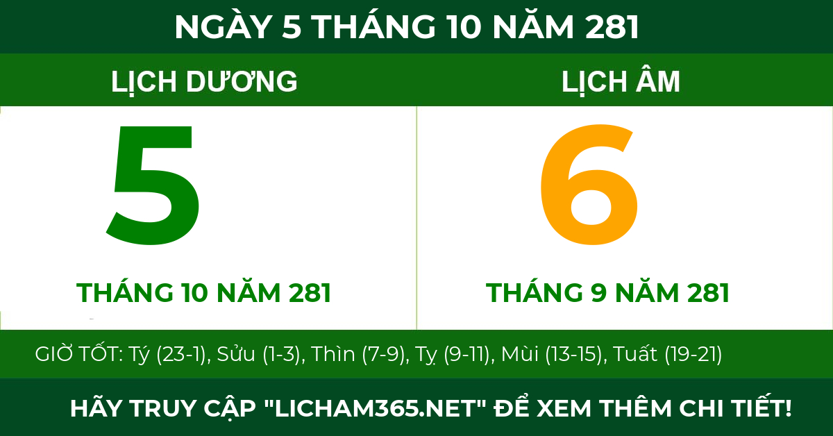 lịch âm ngày 5 tháng 10 năm 281