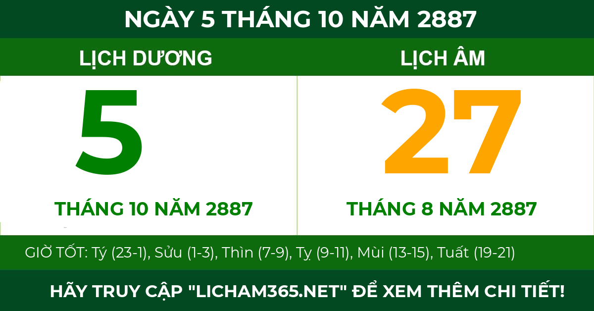 lịch âm ngày 5 tháng 10 năm 2887