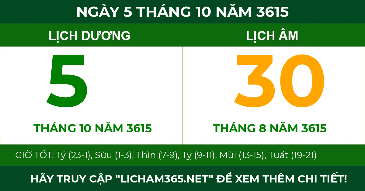 lịch âm ngày 5 tháng 10 năm 3615