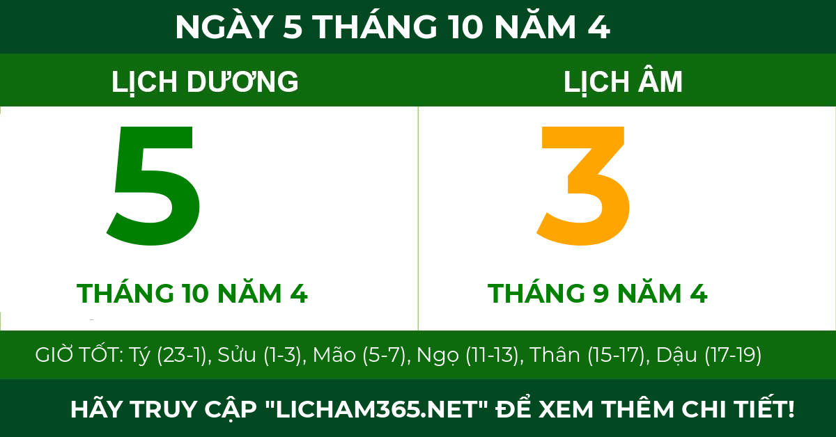 lịch âm ngày 5 tháng 10 năm 4