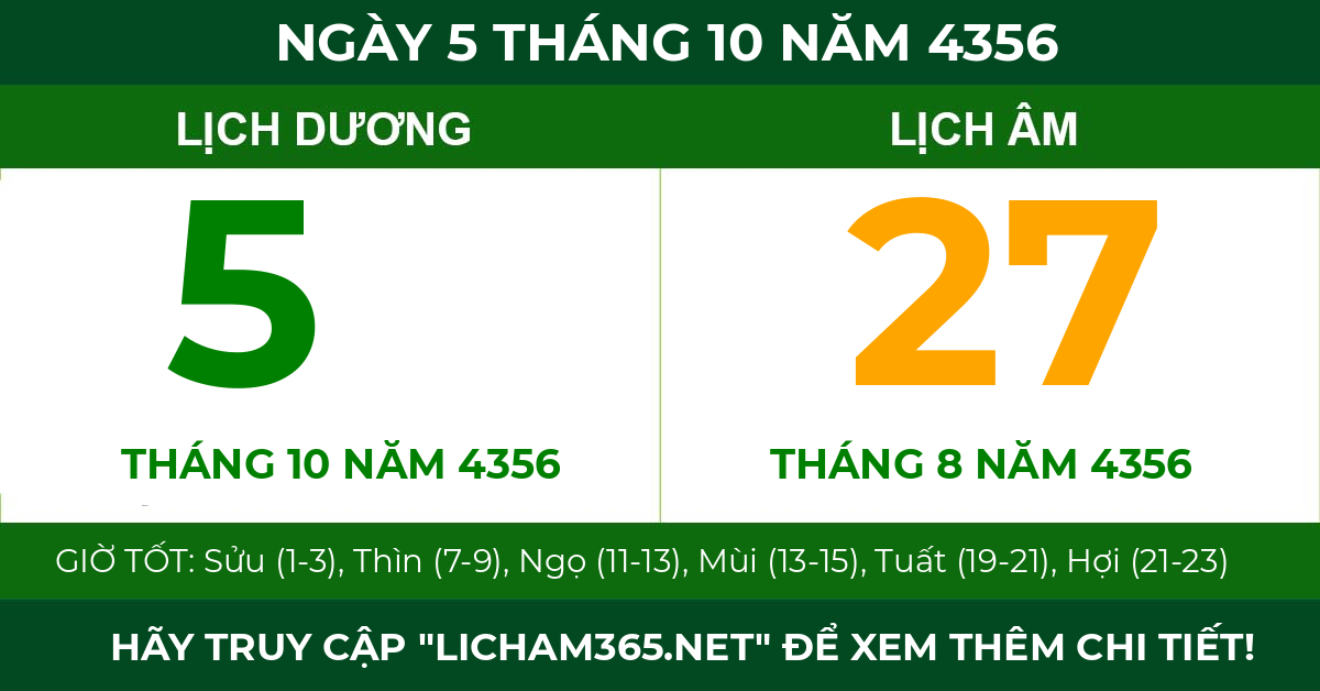 lịch âm ngày 5 tháng 10 năm 4356