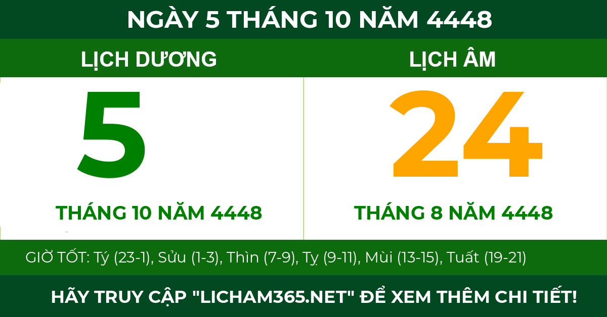 lịch âm ngày 5 tháng 10 năm 4448