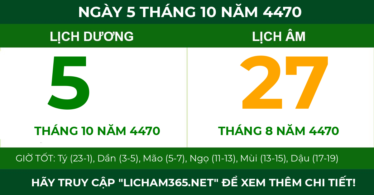 lịch âm ngày 5 tháng 10 năm 4470