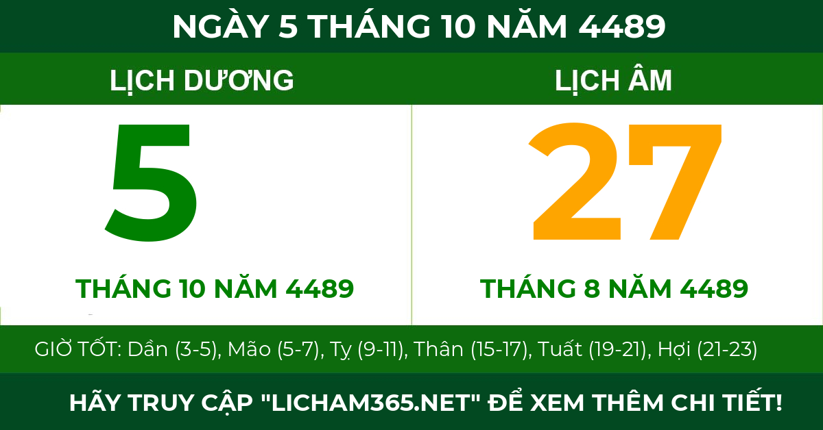 lịch âm ngày 5 tháng 10 năm 4489
