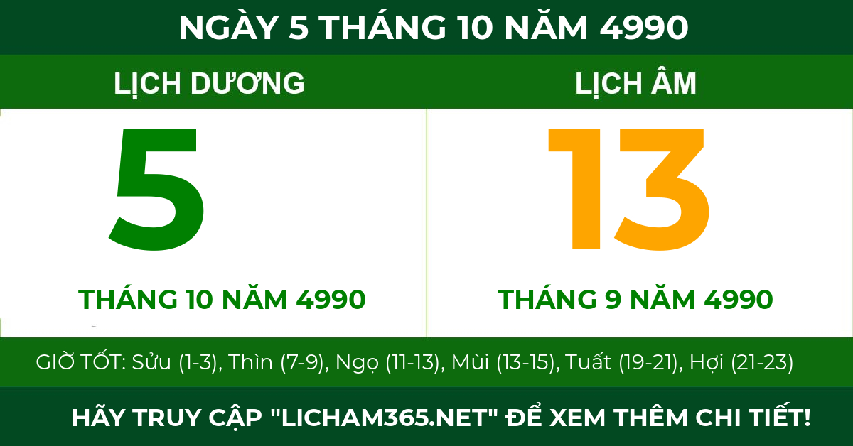 lịch âm ngày 5 tháng 10 năm 4990
