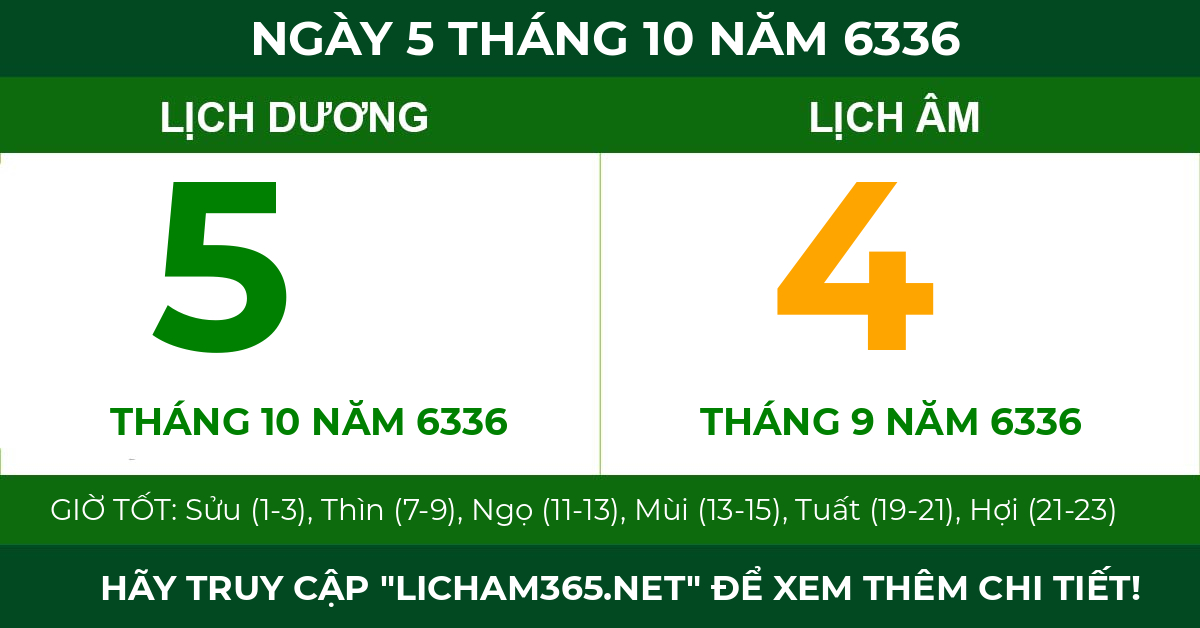 lịch âm ngày 5 tháng 10 năm 6336