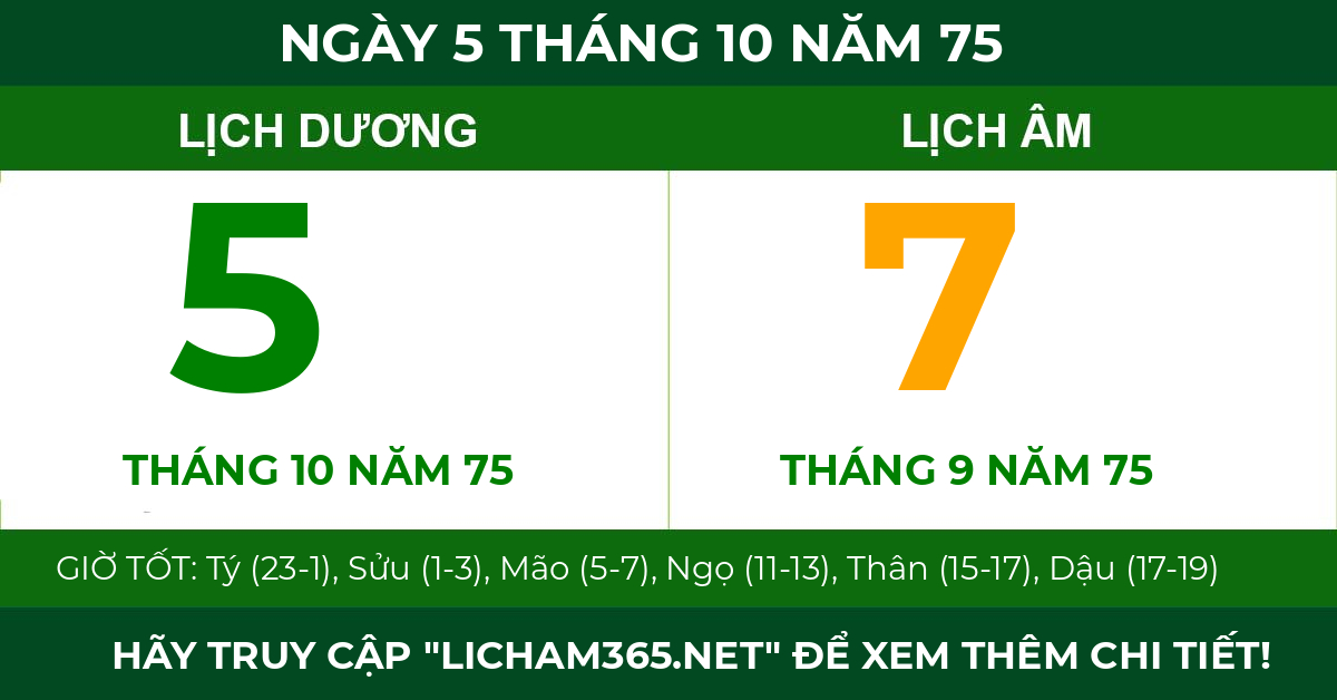 lịch âm ngày 5 tháng 10 năm 75