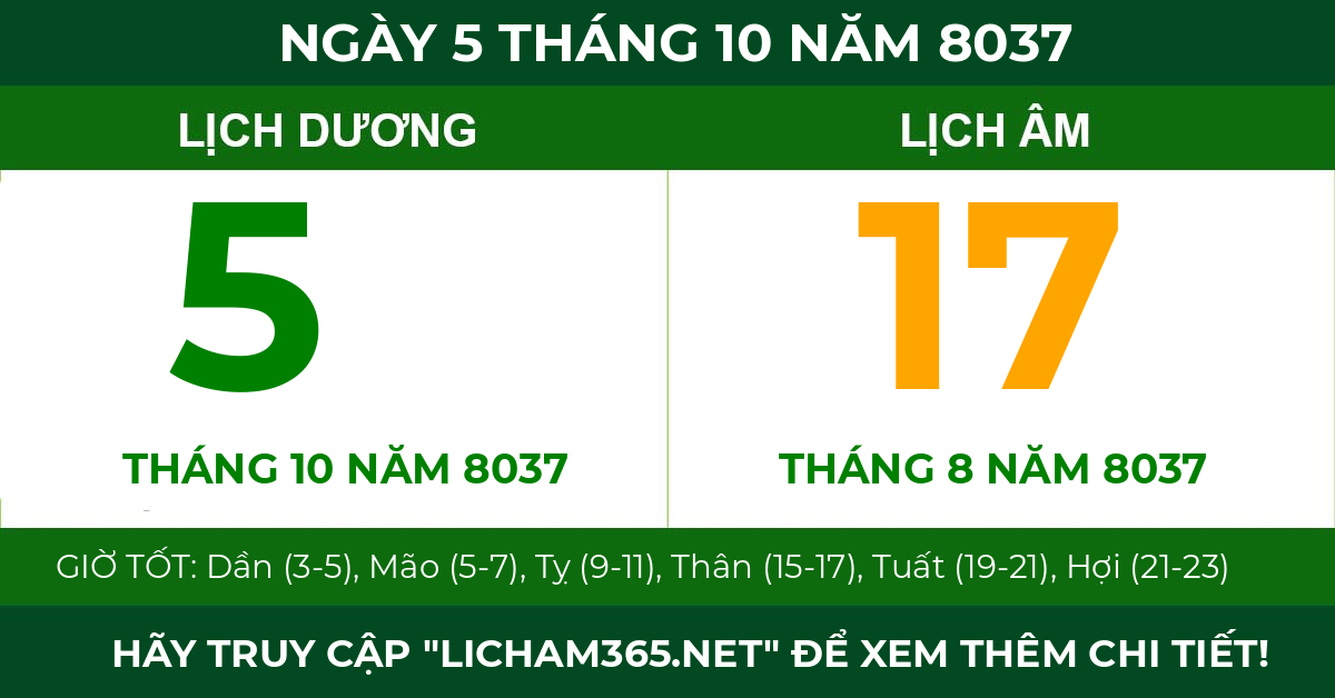 lịch âm ngày 5 tháng 10 năm 8037