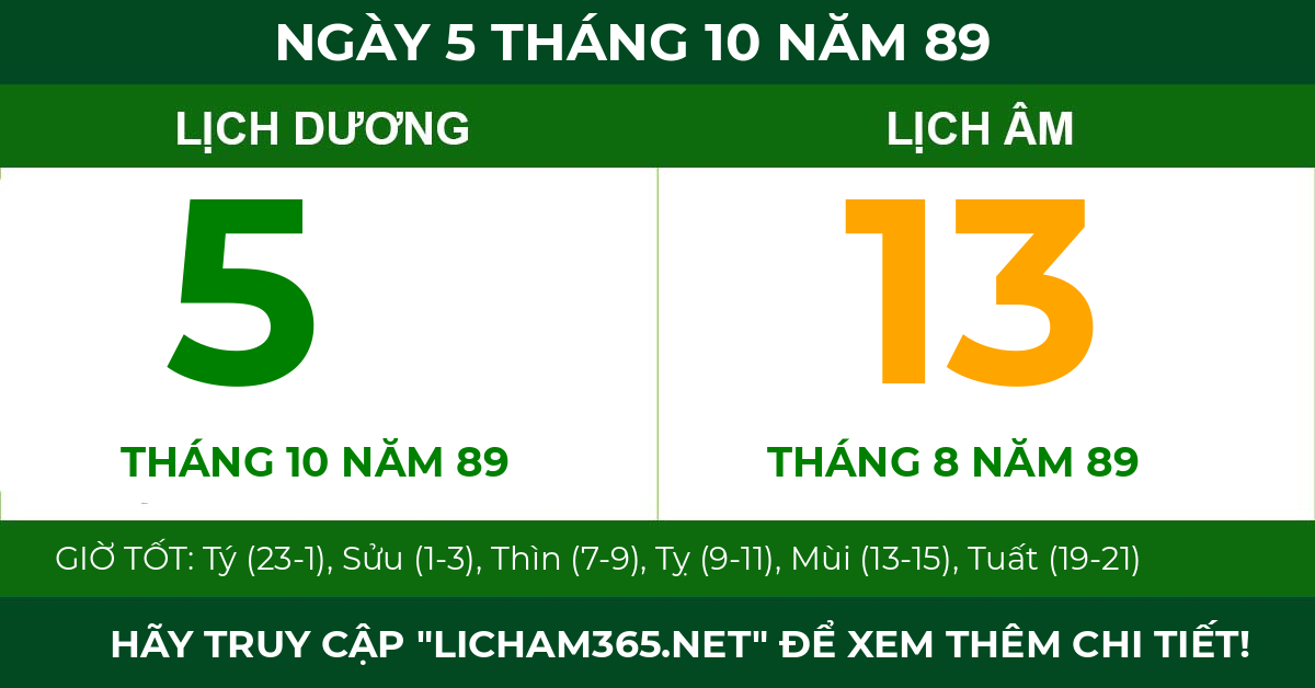 lịch âm ngày 5 tháng 10 năm 89