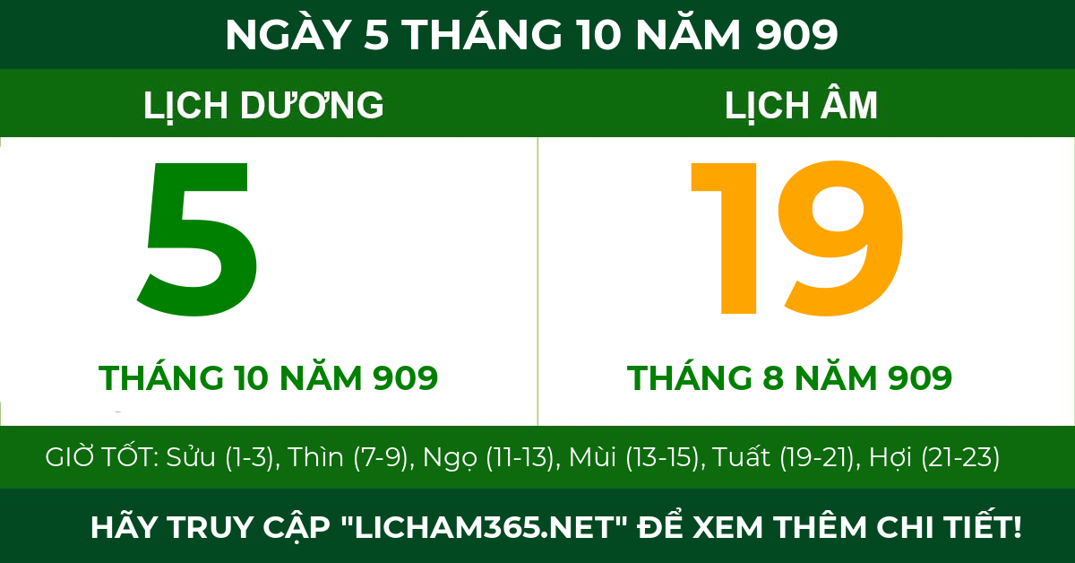 lịch âm ngày 5 tháng 10 năm 909