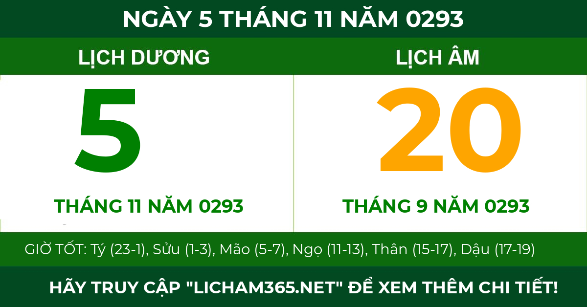 lịch âm ngày 5 tháng 11 năm 0293