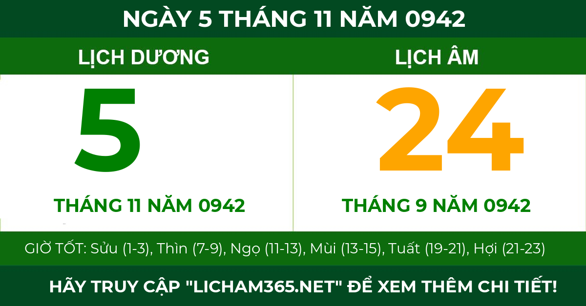 lịch âm ngày 5 tháng 11 năm 0942