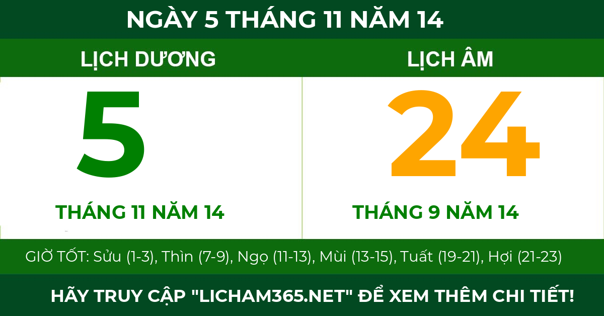 lịch âm ngày 5 tháng 11 năm 14